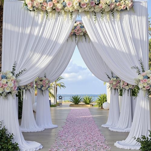 50×14 ft White Wrinkle Free Backdrop Curtain for Wedding Parties, 10 Panels 5×14ft Height Soft Silky Polyester Backdrop Drapes White Photo Back Drop Curtains for Birthday Photography Background Cloth