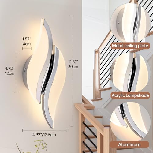 Image of CANEOE Modern LED Wall Sconce 6000K Chrome Indoor Wall Light Fixtures Acrylic Wall Sconce Lighting for Living Room Bedroom Bedside Bathroom Hallway Stairway Wall Lamp (Chrome, 1 Pack, 3000K)