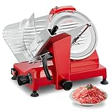 FOHERE Allesschneider Elektrische Aufschnittmaschine Max 300 W, Klinge 25 cm, Integrierter Schärfer, 0–12 mm Einstellbare Dicke für Fleisch, Käse usw, Rot