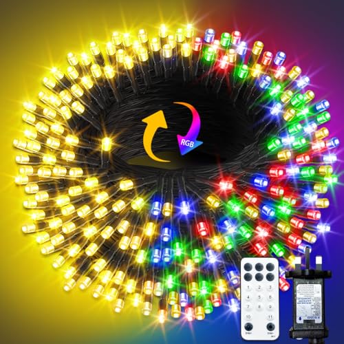 ARKOCHIC 35M Christmas Tree Lights, 300 LED Outdoor Christmas Lights, IP65 Waterproof Fairy Light Plug In, Linkable String Light with 11 Modes/Timer for Indoor Decorations Garden, Warmwhite/Multicolor