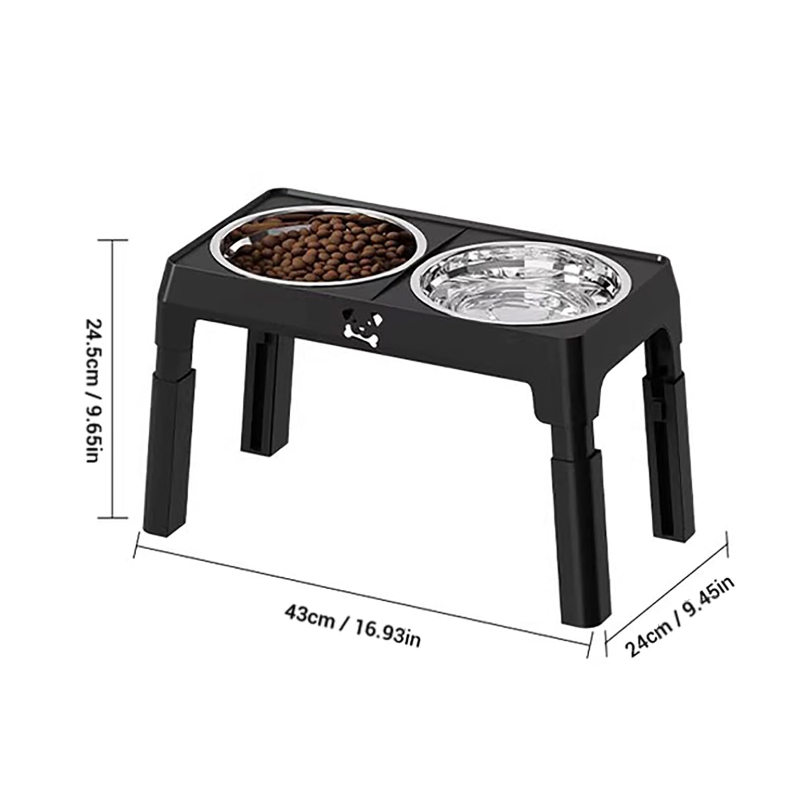 Gamelles Surélevées pour Chien, Support de Gamelles Surélevées Pliables sur 5 Niveaux Réglables en Hauteur avec en Acier Inoxydable pour Chiens de Petite, Moyenne et Grande Taille (Black)