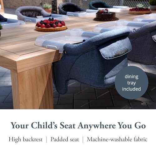 Image of Inglesina Fast Table Chair - Slate Blue Melange + Fast Dining Tray - Portable Baby High Chair - for Babies & Toddlers up to 37 lbs - Fits Tables 0.8'' to 3.5'' Thick - Compact - Travel Bag Included