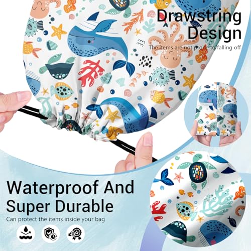 Image of Cartoon Whale Gymnastics Grip Bags Blue Small Drawstring Gym Bag for Gymnasts Dancer Holding