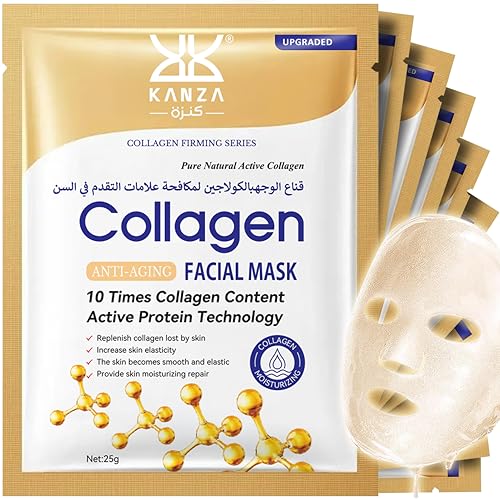 KANZA - 12Pcs Collagen Face Mask Set Korean Collagen Face Mask Instant Lifting Anti Aging Moisturizing Sheet Real Deep Mask with Active Collagen Facial Mask Essential Masks Skincare Gift Set