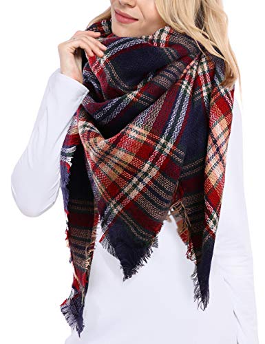 Bess Bridal Women's Plaid Blanket Winter Scarf Warm Cozy Tartan Wrap Oversized Shawl Cape