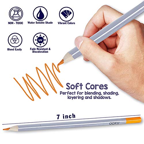 OOKU Artist Pro Watercolor Pencils Set 36 Colors / 39 Pc Full Kit | Wet Water Color Pencils Set/Dry Coloring Pencils Set for Adults, Kids | w/Wool Pencil Wrap, Watercolor Brush, Sharpener