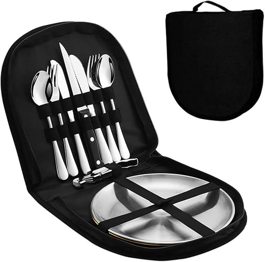 PROBEROS 10Pcs Cutlery Set for 2 Person with Portable Bag, Portable Outdoor Cutlery Set for Picnic, Multi-Tool Camping Fol...