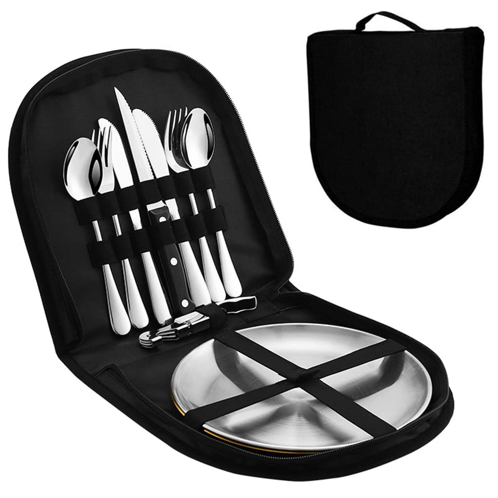 PROBEROS 10Pcs Cutlery Set for 2 Person with Portable Bag, Portable Outdoor Cutlery Set for Picnic, Multi-Tool Camping Fol...