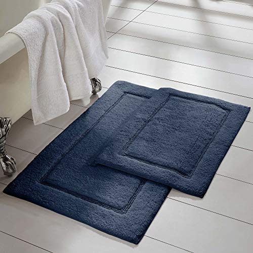 Image of Modern Threads 2-Pack Solid Loop with Non-Slip Backing Bath Mat Set 17-inch by 24-inch /21-inch by 34-inch, Navy