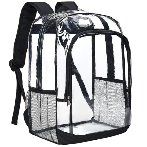 Vorspack Clear Backpack Heavy Duty - Extra Large Clear Bookbag for Girls Boys, Transparent Backpack for School, College, Work, Concert - Black