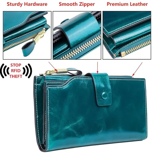 Image of YALUXE Women's RFID Real Leather Wallet with 21 Card Slots Phone Pocket