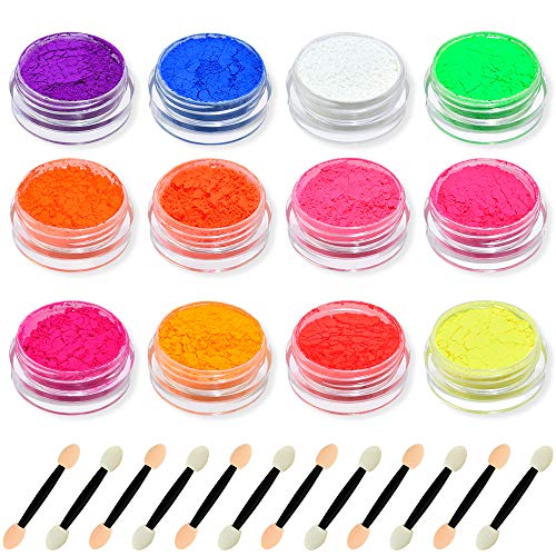 Freeorr 12 Farben Neon Pigment Nagel Pulver, Bunte Leuchtstofffarbe Nagel Pigment Staub-Nagel Glitter Gradien… – Bild 4