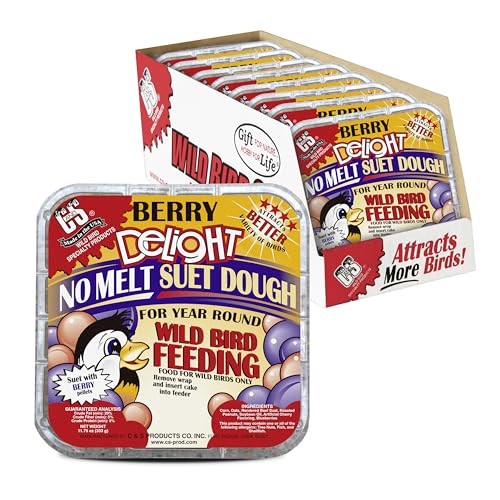 Image of C&S Berry Delight No Melt Suet Dough, Suet Cakes for Wild Birds Including Robins, Blue Jays, Bluebirds, Tanagers, Thrushes and More, 11.75 Ounces, Pack of 8