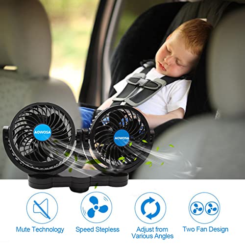 Car Fan 12V Automobile Cooling Fan For Backseat, Portable Cigarette Lighter Plug Car Seat Fan 360 Degree Dual Head Rotatable With Stepless Speed Regulation For Suv, Rv, Van, Vehicles #TOP4