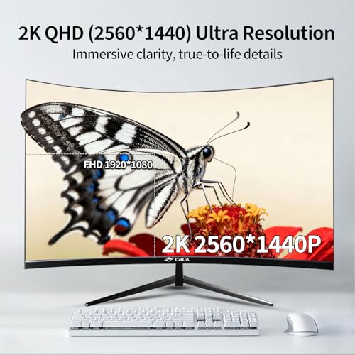 CRUA 27 Zoll QHD (2560x1440) Monitor|2K 75Hz Computer Monitor 27 Zoll 1440p Monitor mit HDMI,DP und Wandmontage| 1440P Eye Care PC-Büromonitor zum Arbeiten und Spielen