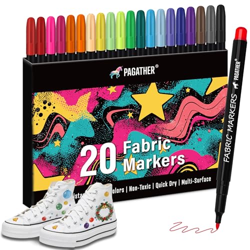 Fabric Markers Permanent for Clothes, 20 Colors Fine Tips Paint Pens for Clothing Canvas Tote Bags T-Shirt and Shoes, Non Toxic Ink for Kids and Adults