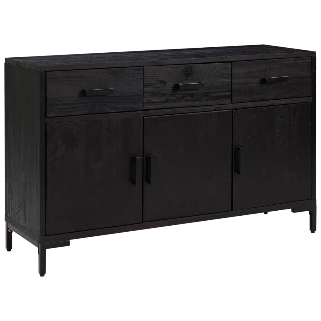 Aparador negro 110 x 35 x 70 cm madera maciza de pino – Cómoda con 3 cajones y 4 compartimentos, aparador vintage de madera y metal para salón, comedor y pasillo