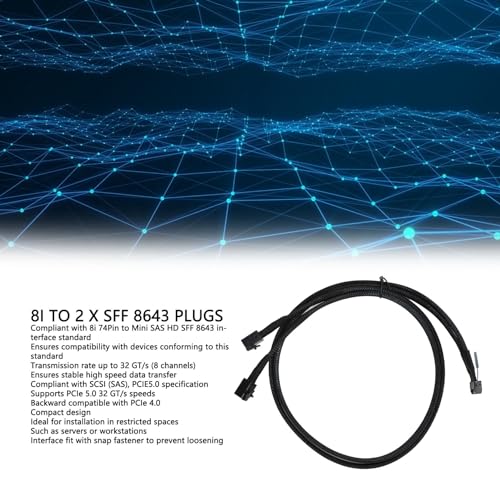 Wisoqu 8i to 2 SFF 8643 Cable PCIe 5.0 32GT s for MCIO X8 to Mini SAS HD SFF 8643 Cord, High Speed Data, Compact Design for Servers, Data Centers
