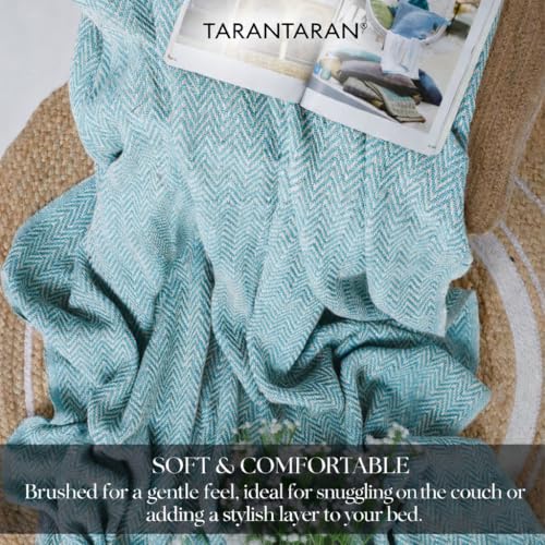 Image of Tarantaran All Season Cotton Weaved Throw Blanket for Bed /Sofa 50x70 Inches Aqua