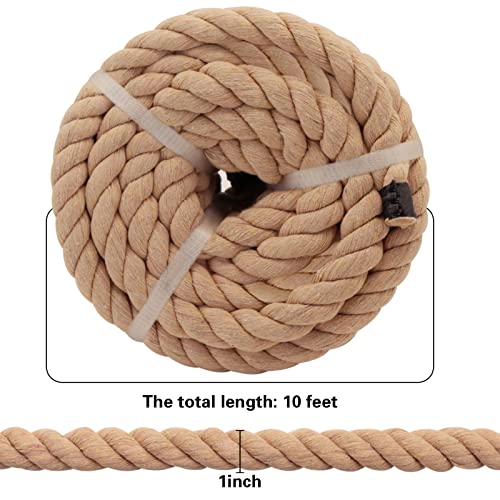 Image of Brown Cotton Rope 1 Inch x 10 Feet - Thick Nautical Rope for Crafts Swing Hanging DIY Projects Tug of War