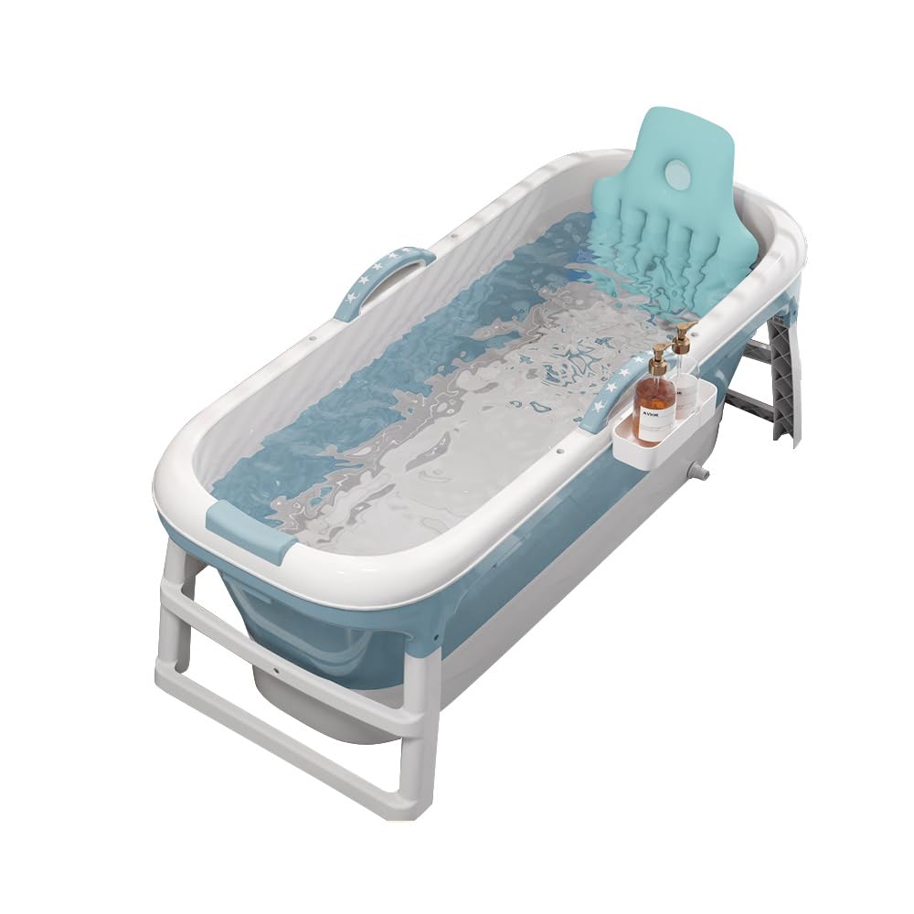 Baignoire pliable pour adulte, le choix le plus confortable pour la salle de bain familiale, Idéale pour les petites salles de bains, douche et balcon (118 * 60 * 53cm -Bleu)