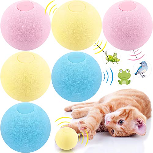 6 Pieces Chirping Balls Cat Toys with Sound Cat Interactive Toys Lifelike Animal Chirping Sounds Toys for Cats Kittens Chasing Hunting Playing, 3 Styles