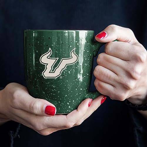 Image of Rico Industries NCAA South Florida Bulls - USF Green Personalized 16 oz Team Color Laser Engraved Speckled Ceramic Coffee Mug