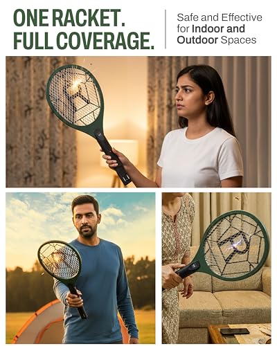 Image of Weird Wolf Heavy Duty Mosquito Bat | Rechargeable Electric Mosquito Killer Racket with Inbuilt 2-Pin Plug | High Voltage | ABS Body | 3 Months Warranty (Dark Green)