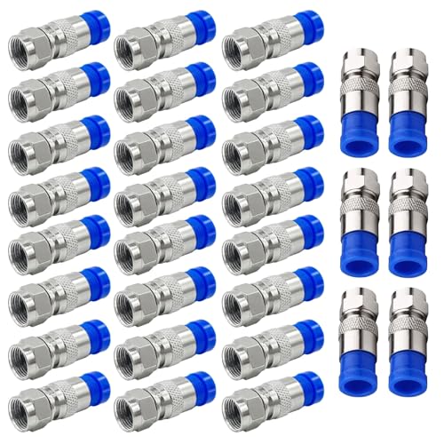 HUAZIZ 30 Piezas RG6 F-Tipo Coaxial de Compresión de Alambre de Cable, Conector Coaxial RG6, Coaxial Adaptador de Enchufe, para el Satélite y Televisión por Cable