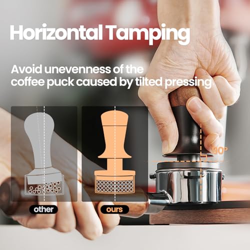 MHW-3BOMBER T7124 T7124 tamper do kawy, sprężynowy tamper do espresso, tamper do kawy, ręczny ubijak do kawy, pasuje do portafiltera 58,35 mm, samopoziomujący tamper do espresso do baristy