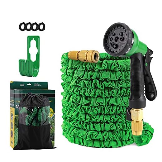 HALOVIE Manguera de Jardín Extensible 100FT/30M Manguera de Agua Conexiones de Latón Puro Boquilla de 8 Modos de Pulverización Manguera de Riego Flexible Retráctil Tejido Extra Fuerte