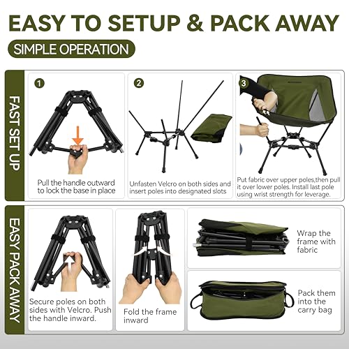 Image of MARCHWAY Lightweight Folding Camping Chair, Portable Foldable Compact for Outdoor Camp, Travel, Beach, Picnic, Festival, Hiking, Backpacking, Supports 330Lbs (Green)