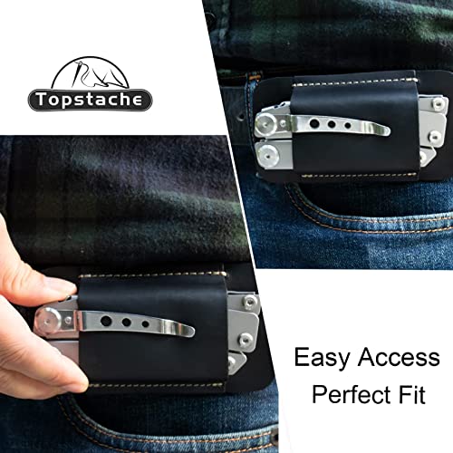 Topstache Leather Sheath, Handmade Multitool Holster, Horizontal Carry Leather Knife Sheath For Belt, Edc Pocket Organizer For Men,Size M,Black #TOP7