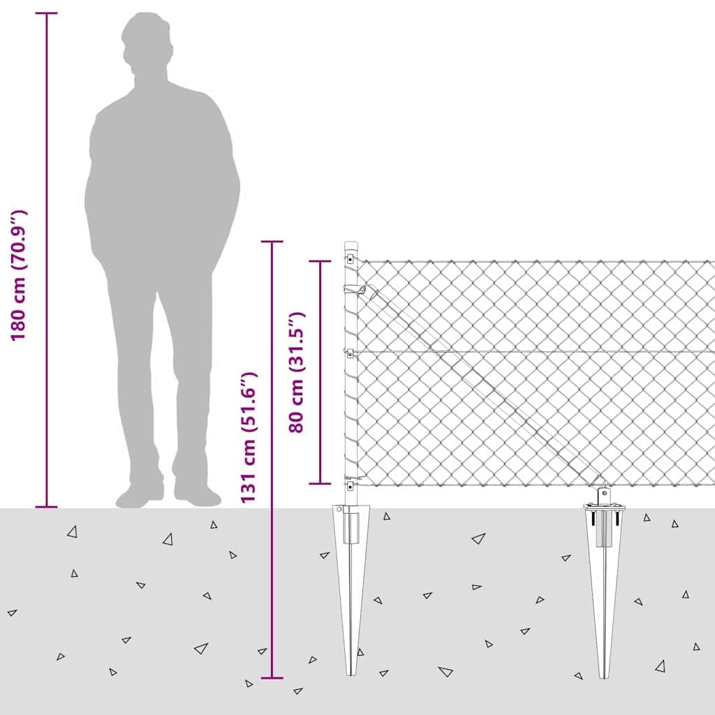 vidaXL Recinzione a maglie con punte 10 x 0,8 m Grigio Rete