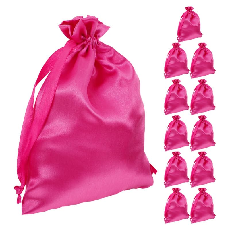 Sac en satin pour extensions de cheveux et perruques rose rouge 19x14 cm Lot de 12