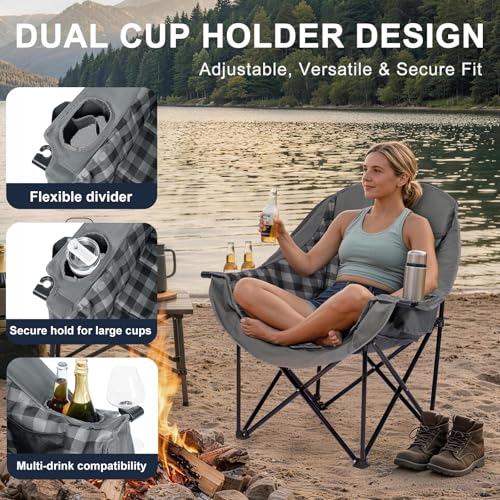 Image of Oversized Camping Chair for Adults, 500 LBS Heavy Duty Folding Chair, Plaid
