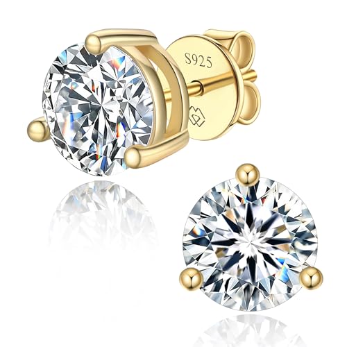 MomentWish Moissanite Stud Earrings for Women Men, 0.6-3 Carat Round Cut D Color VVS1 Lab Created Diamond Studs, 925 Sterling Silver Hypoallergenic Jewelry for Sensitive Ears