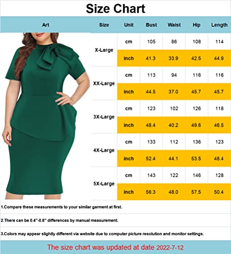 Image of WanMem Plus Size Dress for Curvy Women Semi Formal Cocktail Party Midi Dress Bodycon Short Sleeve Bow Ruffle Pencil Dresses