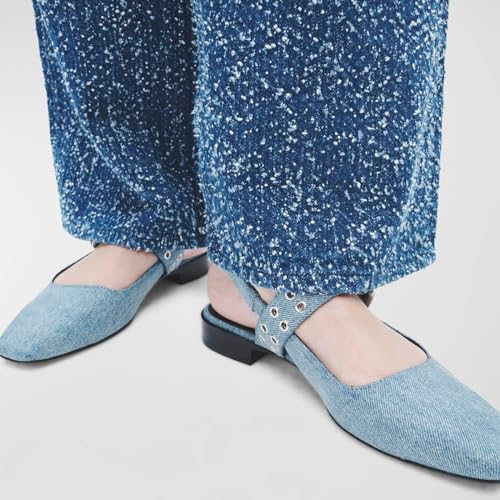 miss left Women Comfy Square Toe Low Block Heel Slingback Pumps Elastic Strap Buckle Flats Comfy Summer Dress Shoes Size 4-16 US4