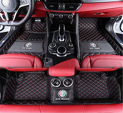 Custom Fit XPE Leather 3D Full Surrounded Waterproof Car Floor Mats for Alfa Romeo-Giulia-Stelvio 2017-2021 Luxury Waterproof Non-Slip Floor mat with Logo(Black red, Alfa Romeo-Giulia)