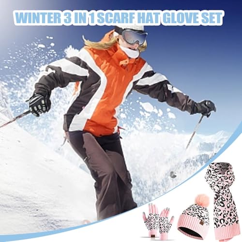 Winter Hat Scarf Gloves Set - Warm Knit Beanie With Cute Leopard Print, Cozy Knitted Hat, Cold Weather Scarf & Gloves Set | Comfortable Cold Weather Hat Scarf Gloves Set, Winter Accessories For Women2