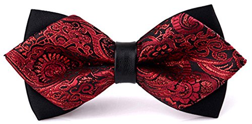 Flairs New York Gentleman's Diamond Pointed Pre-Tied Bow Tie (Crimson Red Paisley / Black) #TOP27