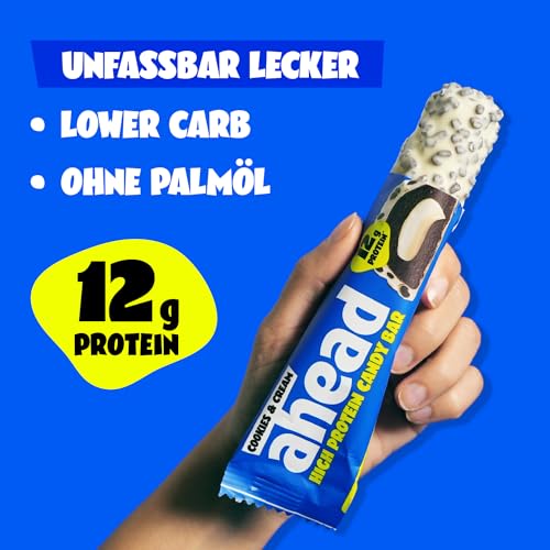 ahead Protein Riegel | Cookies & Cream | 14x 45g Extra softer Protein Riegel mit cremigem Kern | Low Carb Eiweißriegel ohne Zuckerzusatz & ohne Palmöl 6