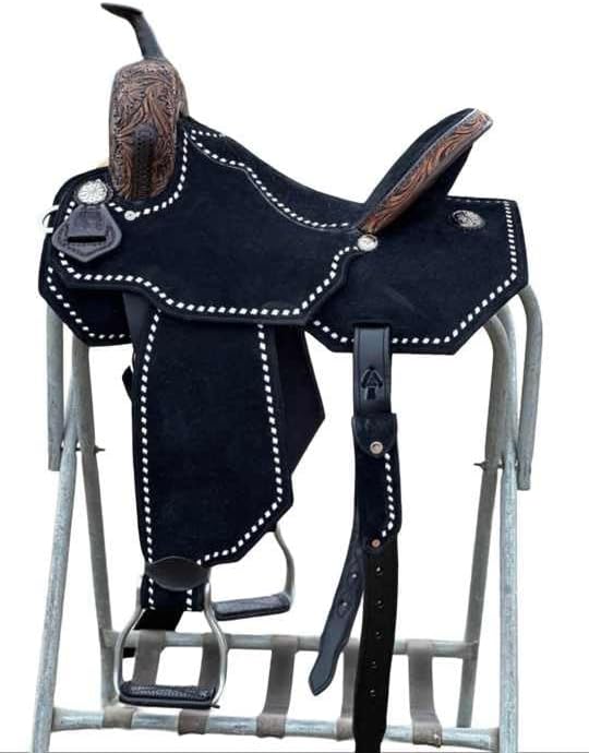 Barrel Racing Western Wooden Tree Horse Saddle Custom Cowboy Cowgirl Handmade Premium Leather Pleasure Comfort Trail Tack Equestrian Tooled Carved Saddle for Riding Size: 10-18 inch Seat, MO-06