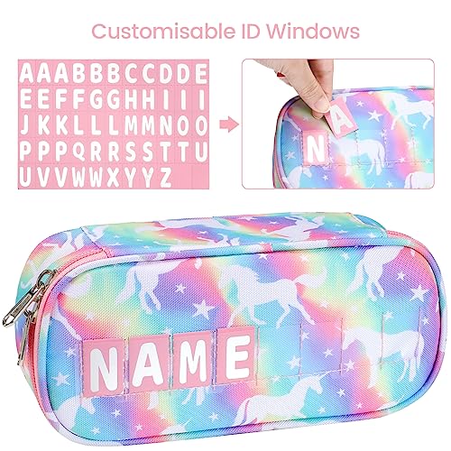Image of Cambond Pencil Case for Girls - Cute Pencil Cases for Kids Teen Girls Big Capacity Pencil Box Special Pencil Pouch for School with Personalized Letter Cards and Slot, Rainbow Unicorn
