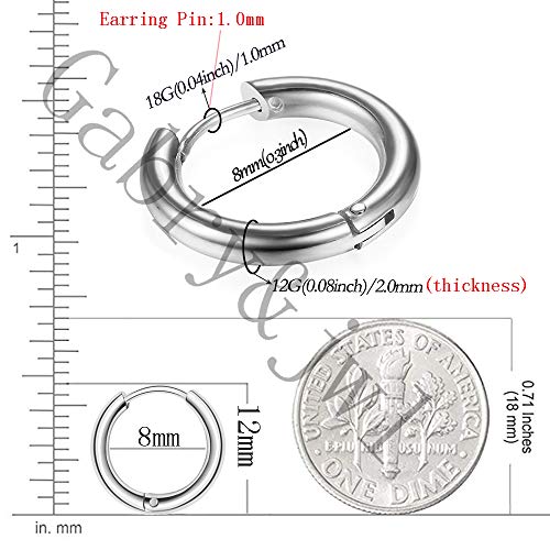 Image of 316L Surgical Stainless Steel Huggie Hoop Earrings 6mm 8mm 10mm 11mm 12mm 14mm Hypoallergenic Earrings Hoop Cartilage Helix Lobes Hinged Sleeper Earrings For Men Women