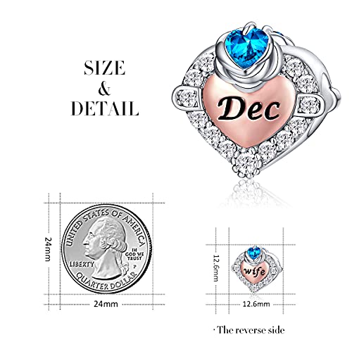 Image of FOREVER QUEEN Birthstone Charm for Bracelet - 925 Sterling Silver, Rose Gold Wife Heart Love Rose Flower Beads - Happy Birthday Charm for Necklace