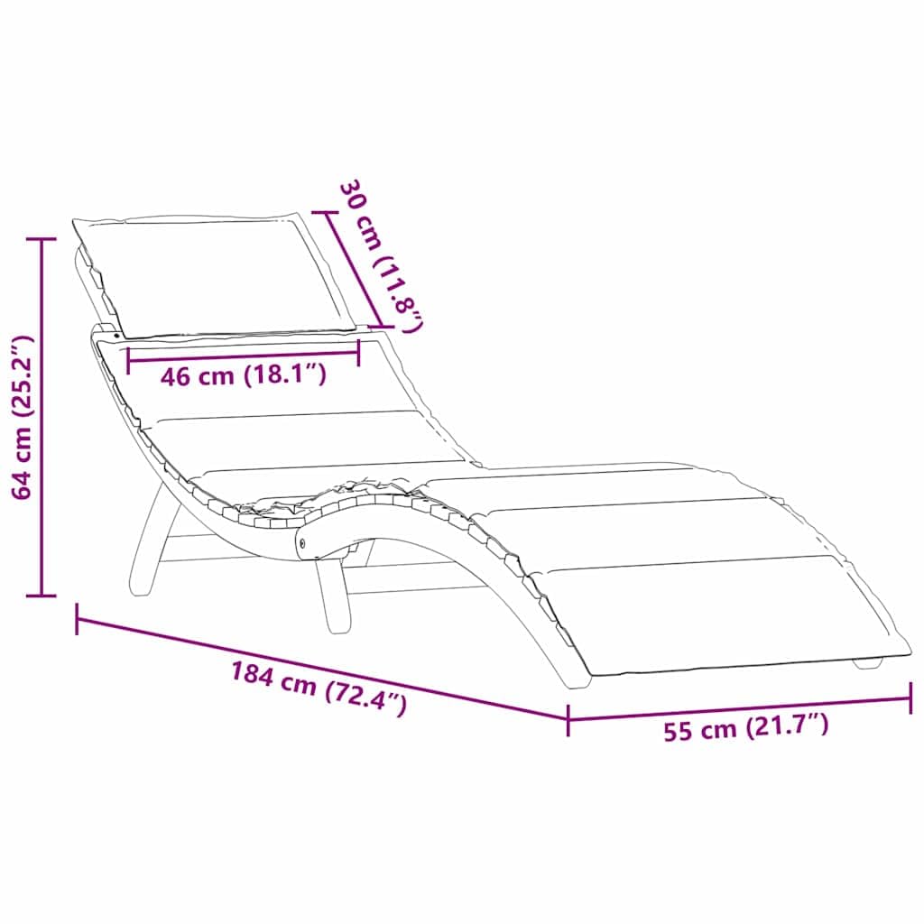 vidaXL Transat avec Coussin 2 pcs Taupe Bois d'Acacia Massif, Salon de Jardin et terrasse, transat Moderne rectangulaire, Fauteuil Chic pour se détendre en extérieur