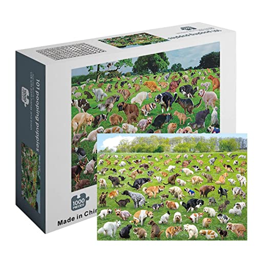 1000 Piece Dog Puzzles, 101 Pooping Puppies Puzzle for Adults, Dogs Pooping Puzzle, Dog Park Jigsaw Puzzles, Funny Animal Puzzle Dog Poop Gag Jigsaw Puzzles Gift for Dog Lovers