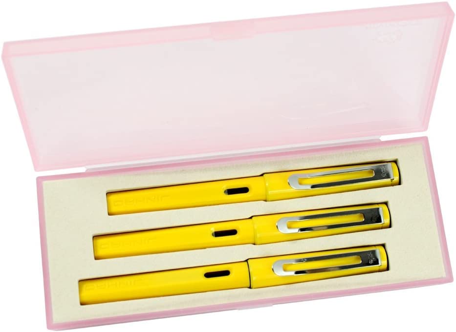 Stifte, Gelschreiber, Kugelschreiber, 3 Stück Kunststoffstifte, 1 Stück Füllfederhalter, 1 Stück feine Feder und 1 Stück Tintenroller mit Stiftbox – Gelb (Farbe: einzigartige Farbe)